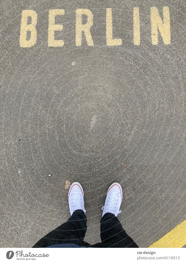 Berlin on foot person masculine Legs lettering Letters (alphabet) Signs and labeling Word Characters Typography Footwear Colour photo allstar converse