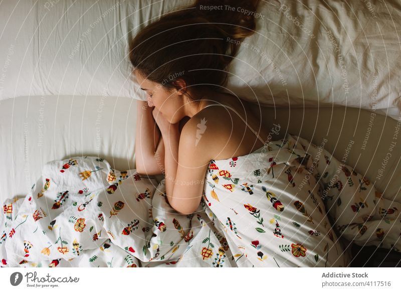 Woman In Underwear Sleeping On Bed Stock Photo, Picture and