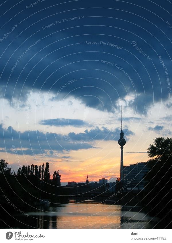 in berlin Sunset Clouds Red Spree Architecture Berlin Berlin TV Tower Landscape Sky Blue River Water