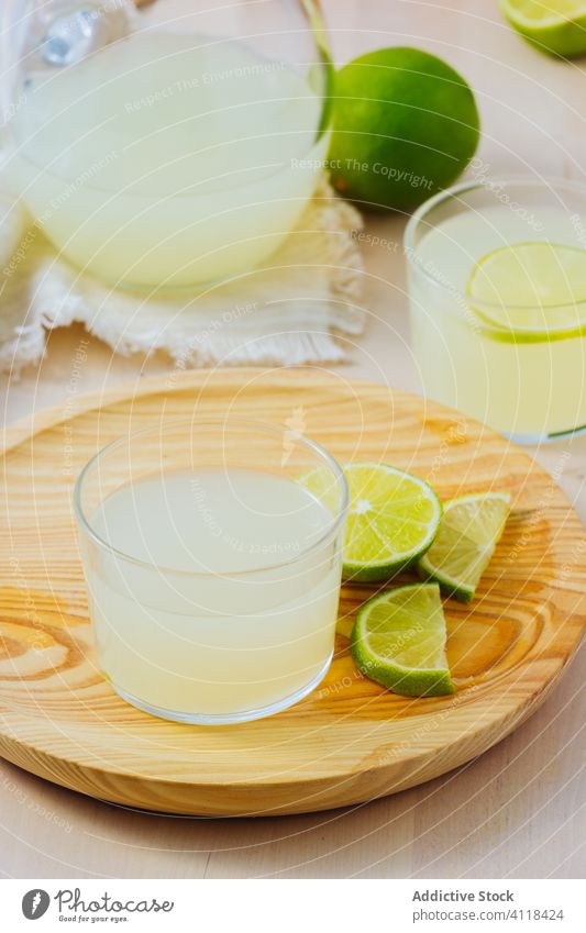Delicious lemonade served in glasses homemade citrus fruit beverage drink refreshment cold delicious tasty liquid prepared sour vitamin appetizing slice whole