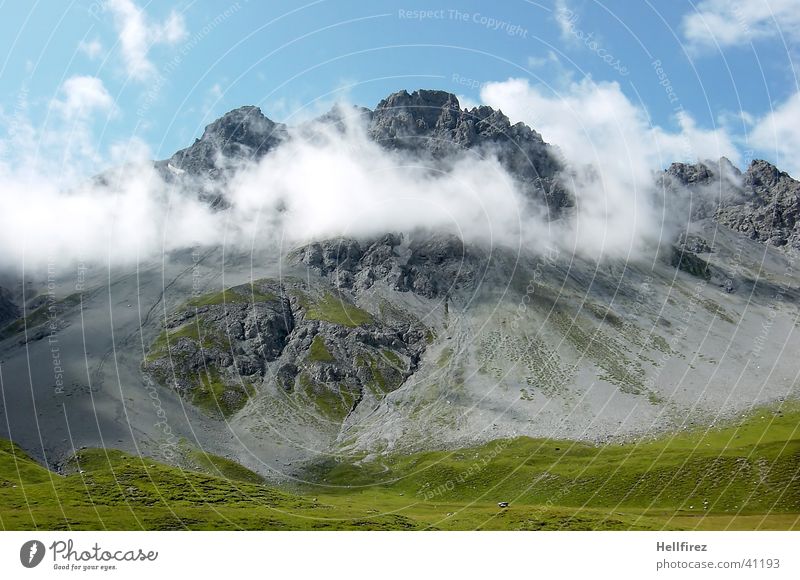 High Top Clouds Peak Mountain Alps Blue sky Landscape