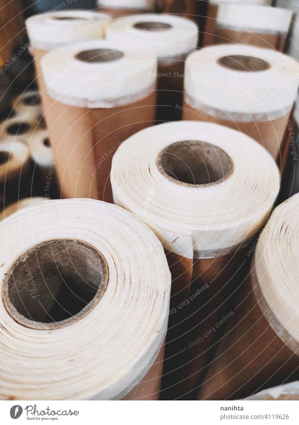 Group of brown paper roll for diy package packaging reform tape masking tape resource supplies recycle recycled paper scroll hardware background board