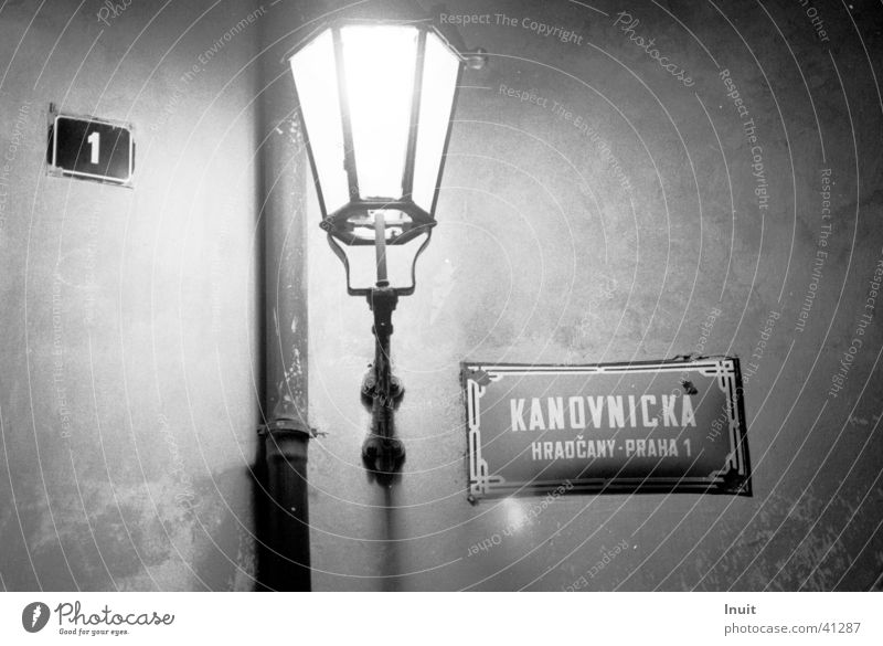 lantern Street lighting Prague Street sign Night Obscure Black & white photo TIF Kafka