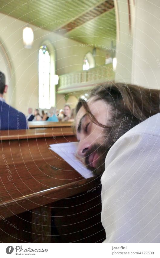 if the bride doesn't come... Man Beard Young man Wedding Church Wait Long-haired good-looking tired Sleep Masculine Face Bride Human being Adults Bride groom