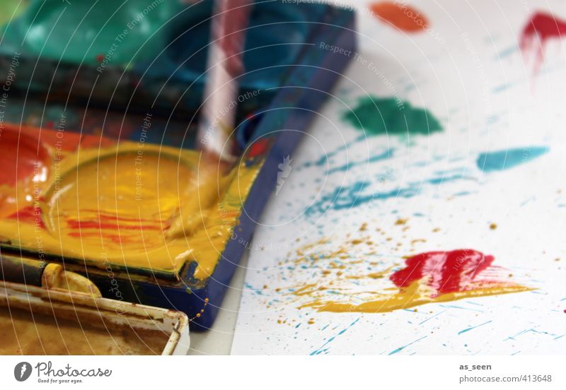 Action Painting Design Decoration Kindergarten Art Artist Painter Painting and drawing (object) Paper Fluid Wet Multicoloured Yellow Green Red Joy Determination