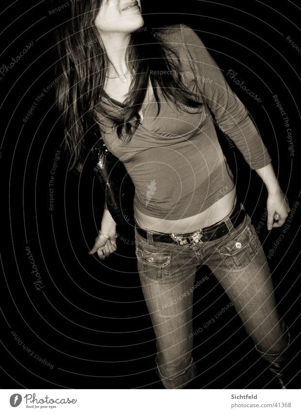 mariposa Woman Butterfly Club Way out Going out chica Jeans Dance weekend sweet La Latina Sepia Movement Hair and hairstyles move