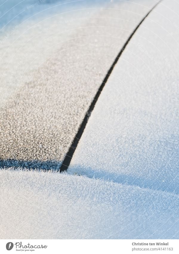 White frozen car roof early morning after a frosty night Frost chill freezing cold cold night Car roof Frozen Ice Cold Winter Spring Hoar frost Ice crystal