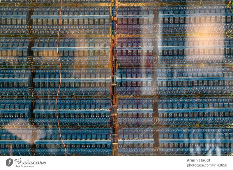 many old blue relays of an vintage computer background board cable capacitor chaos circuitry closeup communication complex connection connector design digital
