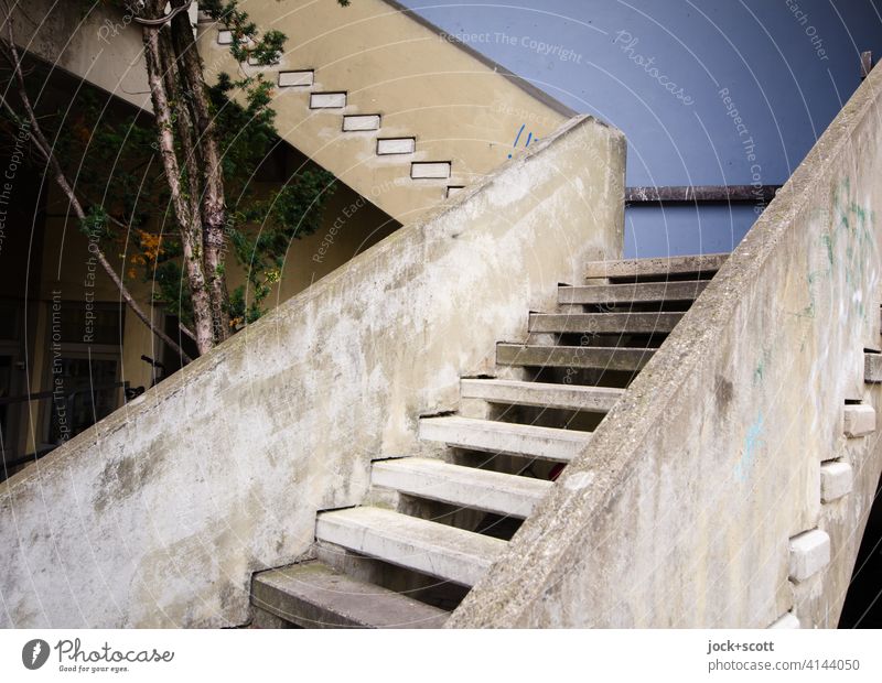 Ascent cast in concrete Architecture Stairs Concrete Level Height difference Structures and shapes Weathered Ravages of time Lanes & trails Authentic Erlangen