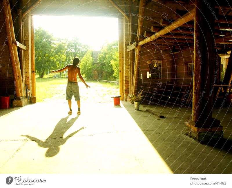 Art barn in nowhere Brandenburg Barn Summer Wood Transport Shadow Sun Back Joist Gate