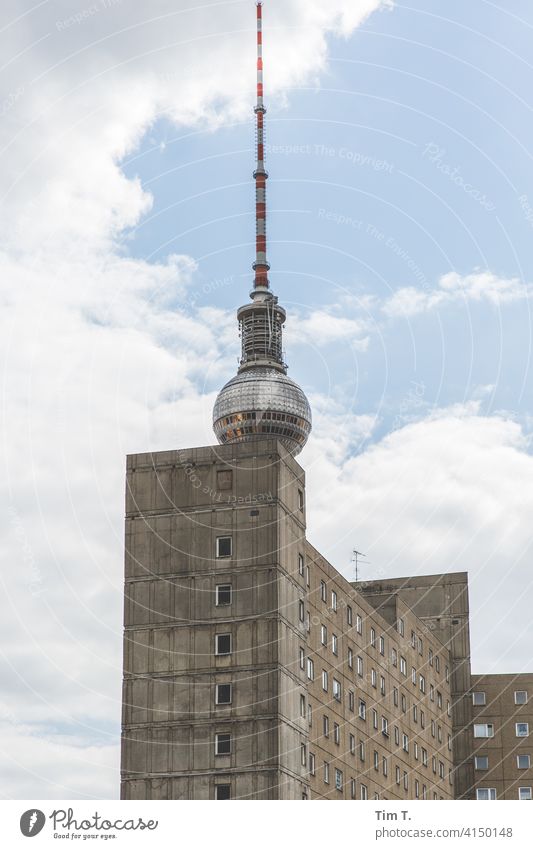 a prefabricated building at Alexanderplatz ,in the background the Berlin television tower Television tower Prefab construction Berlin TV Tower Landmark Sky