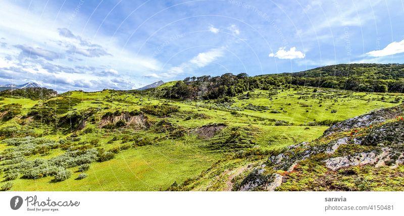 general view of the field on a clear day nature natural clouds landscape colors green mountain vacation outdoor travel