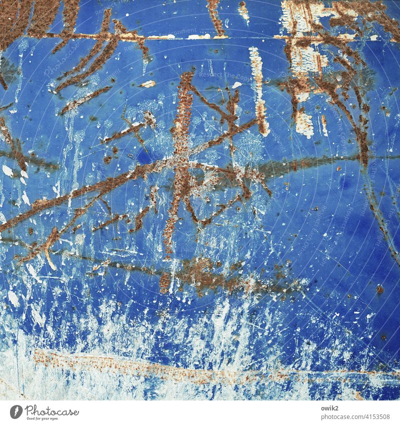 blue metal Container Blue Scratch mark Force Dirty Trashy Rust Deserted Exterior shot Metal Colour photo Old Day Structures and shapes Detail Abstract