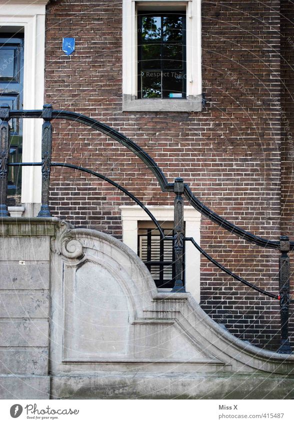 volute Living or residing Flat (apartment) House (Residential Structure) Old town Castle Facade Window Door Banister Stairs Brick facade Art nouveau Building