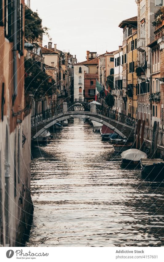 Amazing scenery of water canal in old city building famous location residential shabby historic venice italy town house river calm majestic cityscape exterior