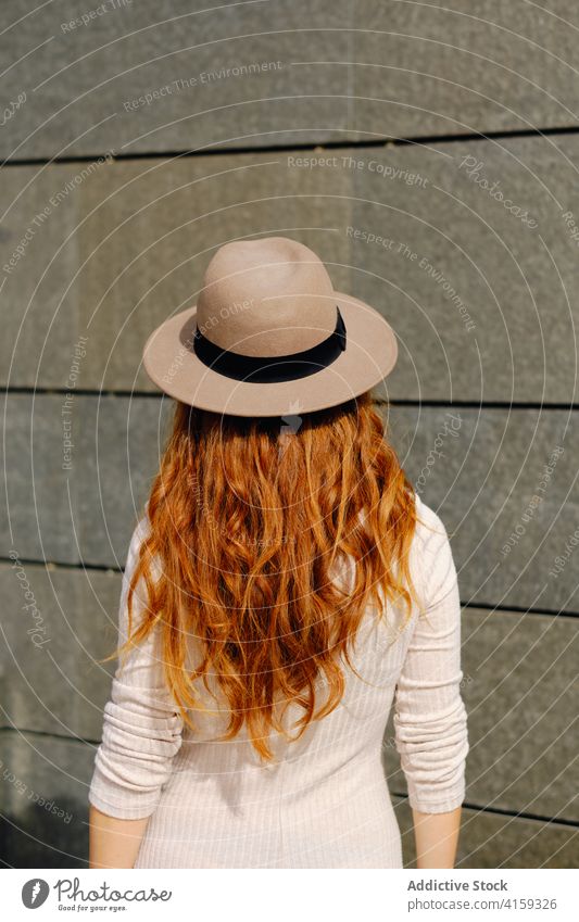 Redhead woman in hat redhead style trendy red hair urban modern young female fashion long hair lady confident lifestyle elegant ginger vogue individuality