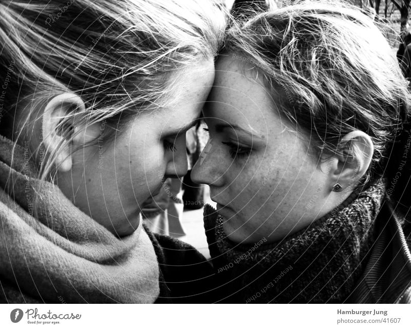 faith Trust Affection Emotions To console Friendship Woman two girls Black & white photo Nose