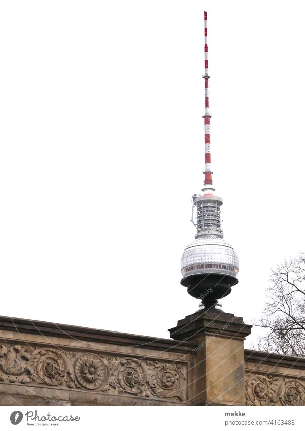 The television tower decorates the railing of the old National Gallery Tourist Attraction Wall (barrier) Television tower Berlin Museum gallery Berlin TV Tower