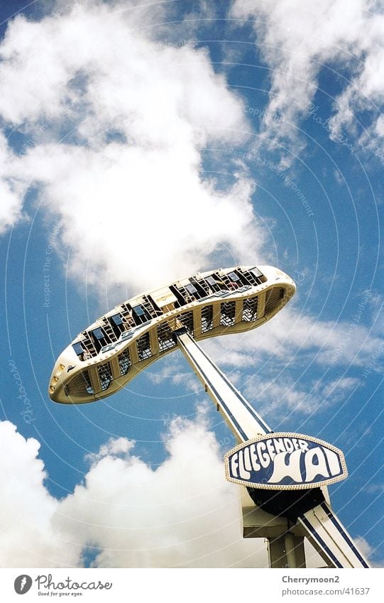 white shark Amusement Park Theme-park rides Tall Swing Clouds Events Tickle Aviation Sky overhead
