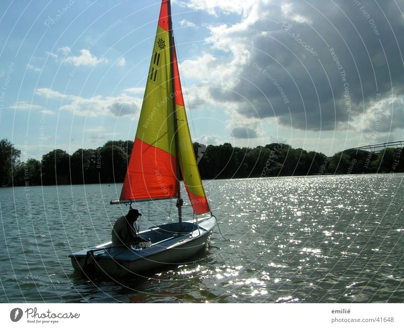 slack Sailing Sailboat Lake Clouds Calm Sports Water Sky reflection Orange Loneliness