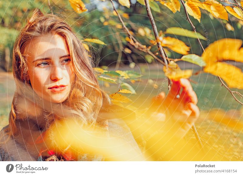 #A9# View in the autumn wind Model Woman Face Autumn Autumnal Autumnal colours Early fall Automn wood Autumnal landscape autumn mood Young woman Nature