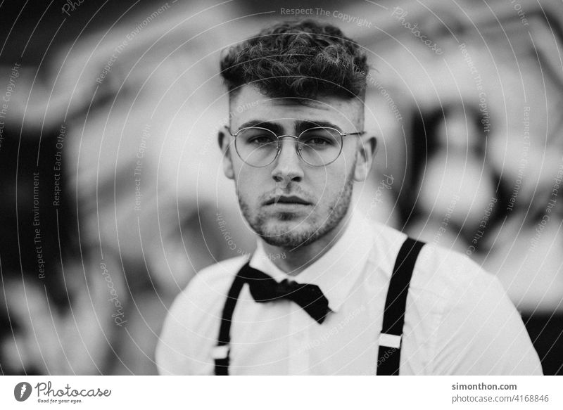 model portrait Masculine Adults Shirt Suspenders Lifestyle 18 - 30 years Young man Cool (slang) Style Fashion Man Attractive fashionable Hair and hairstyles