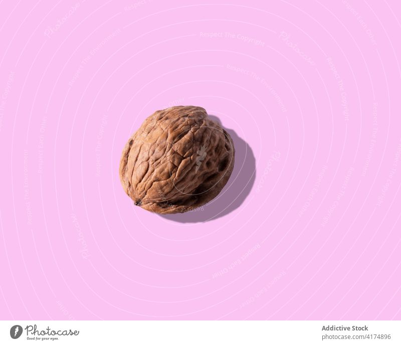 From above brown walnut on pink background in studio food fresh delicious healthy natural tasty healthy food ingredient nutrition collection vibrant vivid