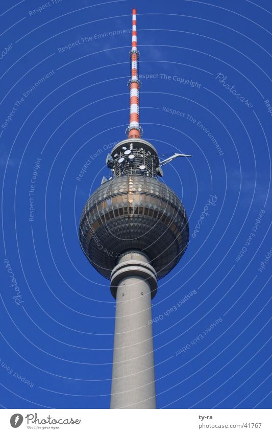 Berlin-Alexanderplatz Antenna Radio technology Landmark Concrete Café Architecture Blue Sky GDR Sphere Vantage point