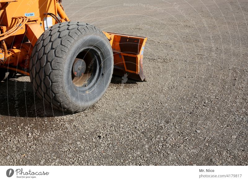 On the construction site Wheel loader Equipment Machinery Road construction Tire Profile Heavy building material Construction industry landscaping Horticulture