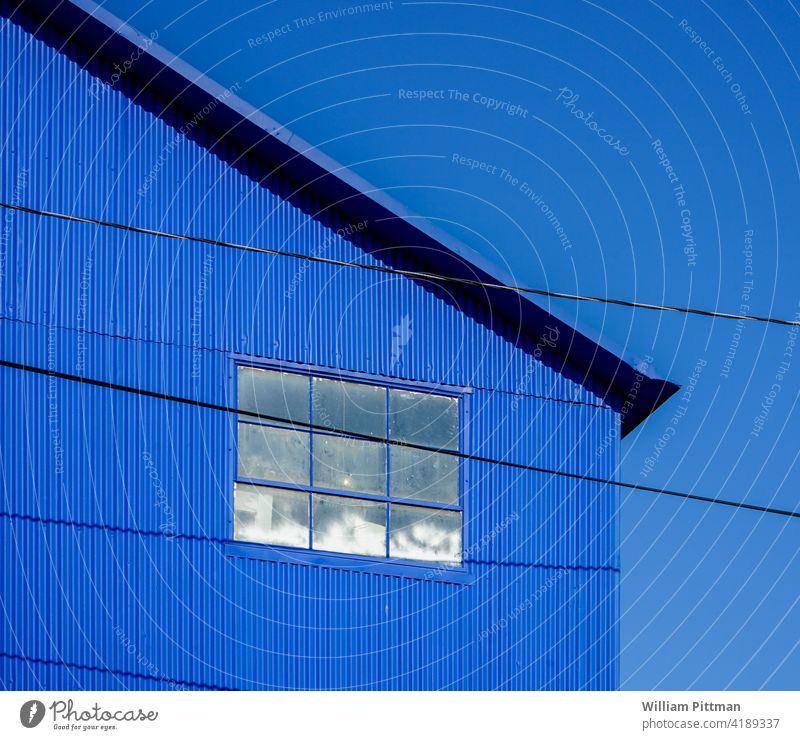 Blue Blue sky blue background Window Sky blue House (Residential Structure) Exterior shot Summer Facade Deserted Colour photo Day Bright Bright Colours