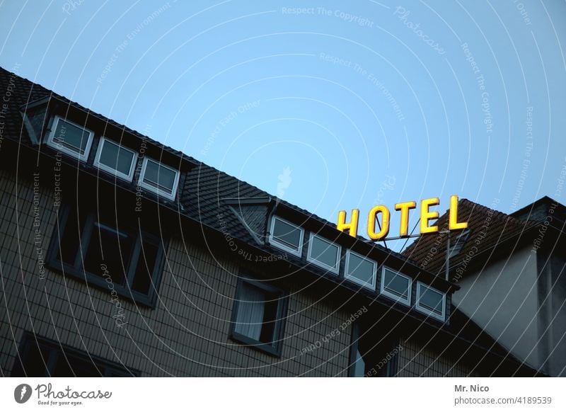 HOTEL Hotel Facade Building House (Residential Structure) Architecture Sky Worm's-eye view Letters (alphabet) Characters Accommodation Hostel Neon light