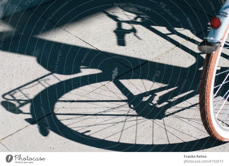Bicycle - Projection in sunlight Mobility Shadow shadow cast reflex reflector Red Summer Sunlight Spokes luggage carrier Handlebars rear wheel Afternoon