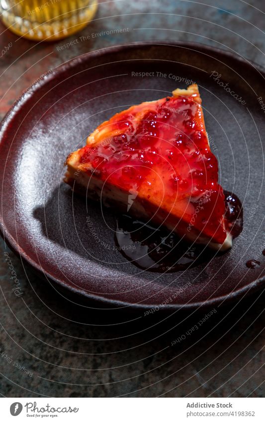 Delicious dessert served on plate with glass of tea pie baked piece portion cut sweet restaurant ice food meal tasty culinary palatable pastry cuisine nutrition
