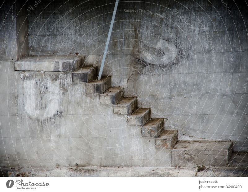 US, stairs to somewhere Architecture Gray Capital letter Street art Foundations Manmade structures iron rod Weathered Stone steps Steps Jetty quay wall