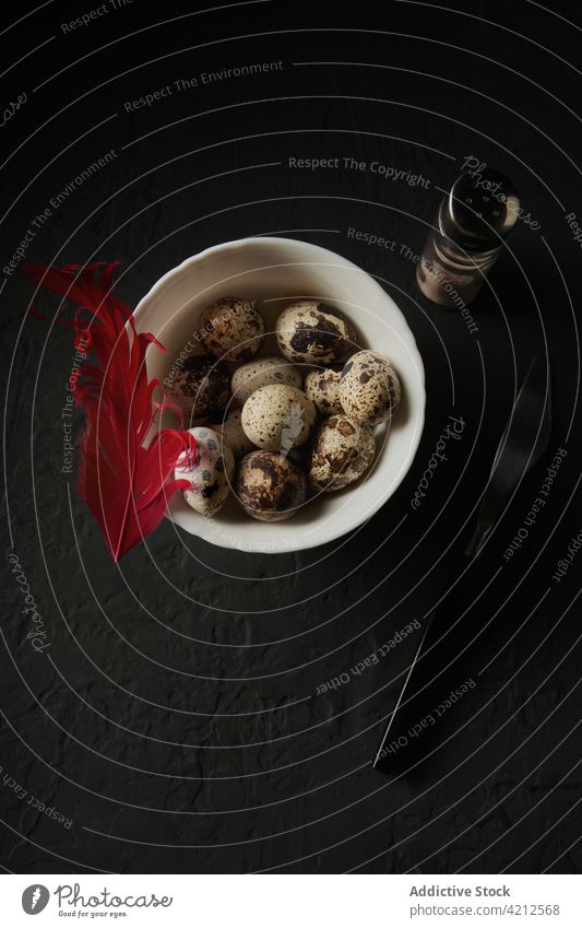 Top view of a bowl of quail eggs Quail eggs food recipe healthy background meal fresh gourmet delicious tasty lunch appetizer dish dinner diet table organic