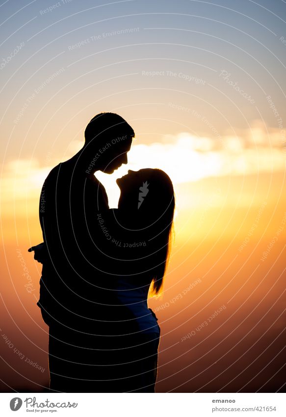 sunset kiss II Lifestyle Joy Vacation & Travel Far-off places Freedom Summer Sun Woman Adults Man Couple Partner Youth (Young adults) Body 2 Human being Sky