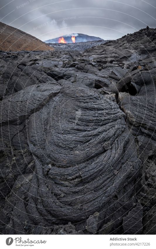 Close-up solidified magma of the volcano Fagradalsfjall in Iceland iceland lava smoke mountain red hot nature volcanic eruption crater active danger geology