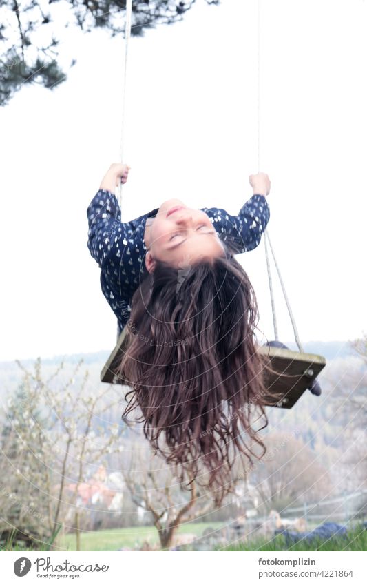 dreaming girl swinging Girl Child To swing Swing Closed eyes Playing Happy Children's game Infancy Joie de vivre (Vitality) Ease Happiness Joy Life Emotions