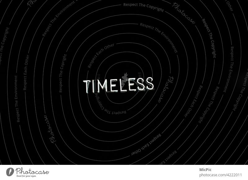 Timeless - letters on black background Letters (alphabet) neon sign White Black Card Minimalistic void timeless design Design Abstract Illustration