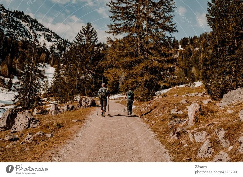 Hiking on the Hochmiesing | Soinsee closeness to nature outdoor soinsee bavarian cell Upper Bavaria Alps mountains Spring Peak Sky Clouds warm colors Idyll Snow