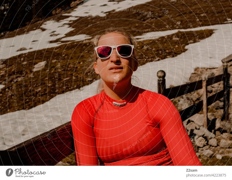 Young woman enjoying the sun on a mountain hike Pre-alpes closeness to nature outdoor soinsee Hiking Outdoor Sports outdor warm colors mountains Alps Bavaria