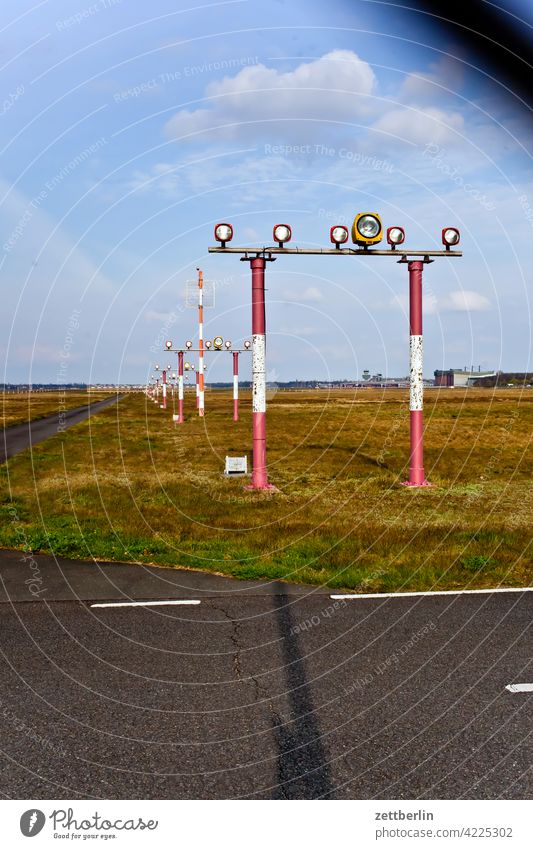 Firing of the former Berlin-Tegel Airport Far-off places Trajectory Airfield Freedom Spring Sky Horizon Deserted taxiway Skyline Summer Mirror image Copy Space