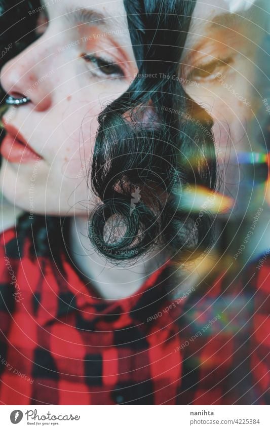 Surreal image of a young woman through a prism surreal portrait art reflection emotion mood creativity imagination artistic concept conceptual psychology