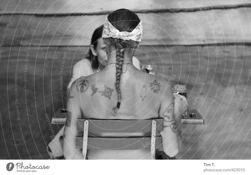 without Human being Masculine Body 2 30 - 45 years Adults Uniqueness Communicate Tattooed Braids Native Americans Black & white photo Exterior shot Day