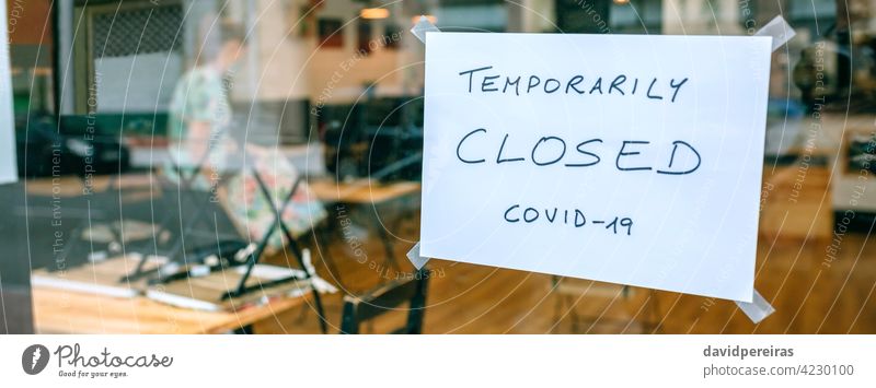 Coffee shop closed by covid-19 coffee shop disinfection banner web header panorama panoramic picking up organizing workers waiters working removing restaurant