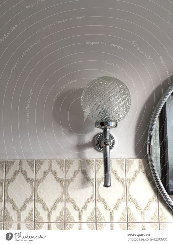 Avoidance Tactics. Mirror bathroom stale vintage tiles Old Old fashioned Lamp interior Bathroom Interior design Design Retro Tile Interior shot