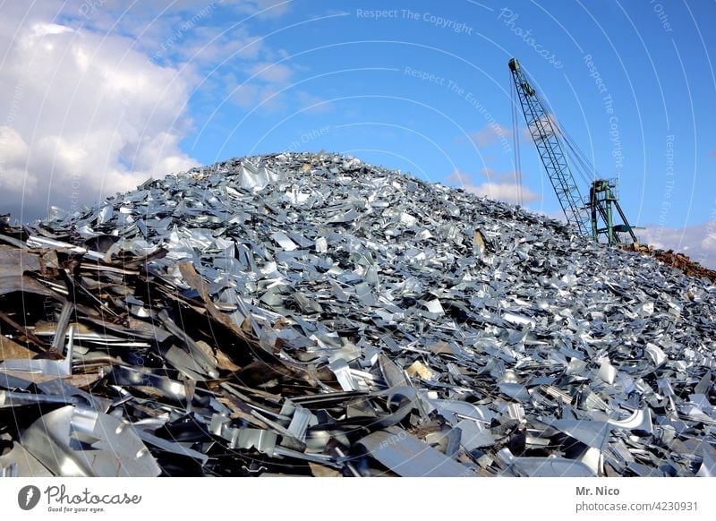 silver clunker Scrap metal Heap Environmental pollution Scrapyard Metal Recycling Workplace Trade Trashy Dispose of Waste management pile of scrap Reusability