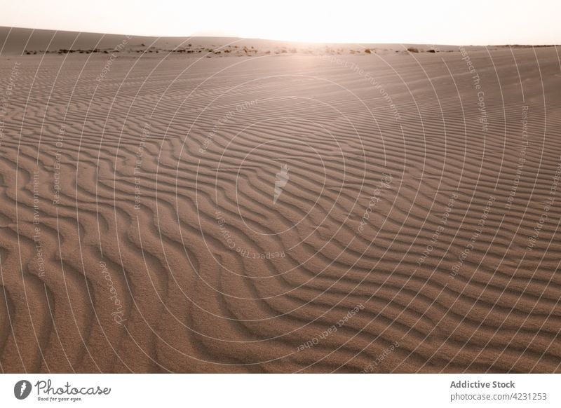 Ribbed sand with hillsides in empty desert nature landscape sky dune barren untouched dry idyllic irregular solitude terrain ribbed uneven scenic picturesque
