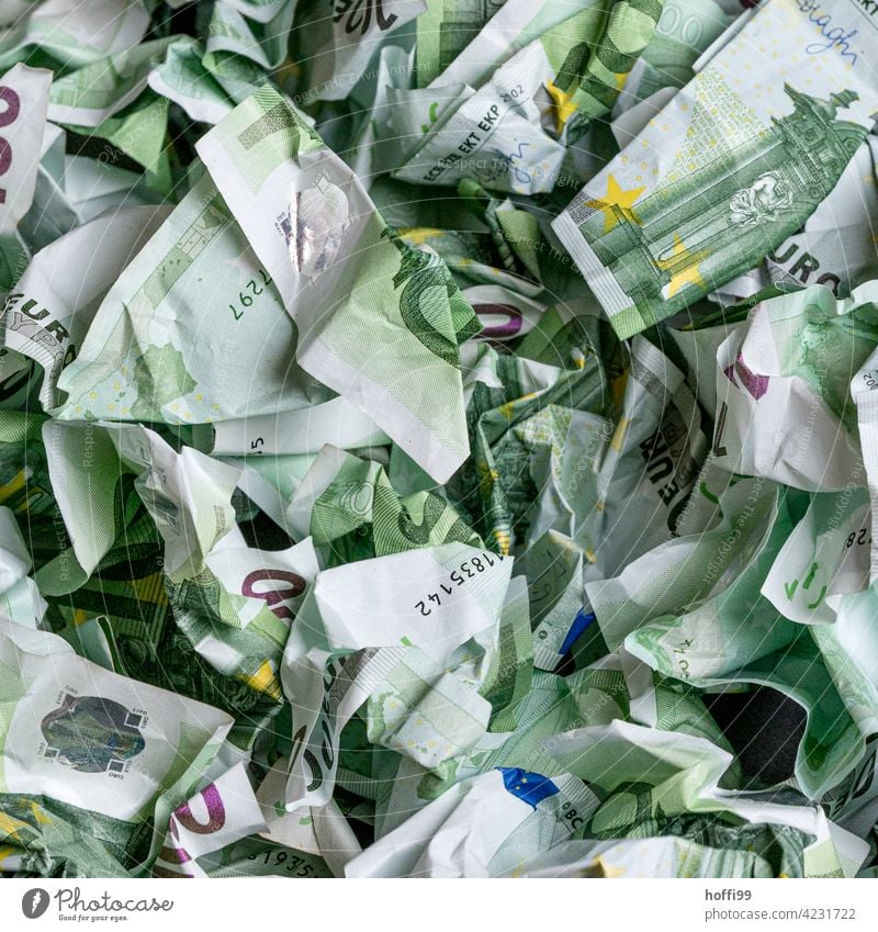 crumpled money - all 100 Euro notes Money Bank note crumpled up Loose change Banknote Financial Industry Paying Income finance Euro symbol Success Many Rich