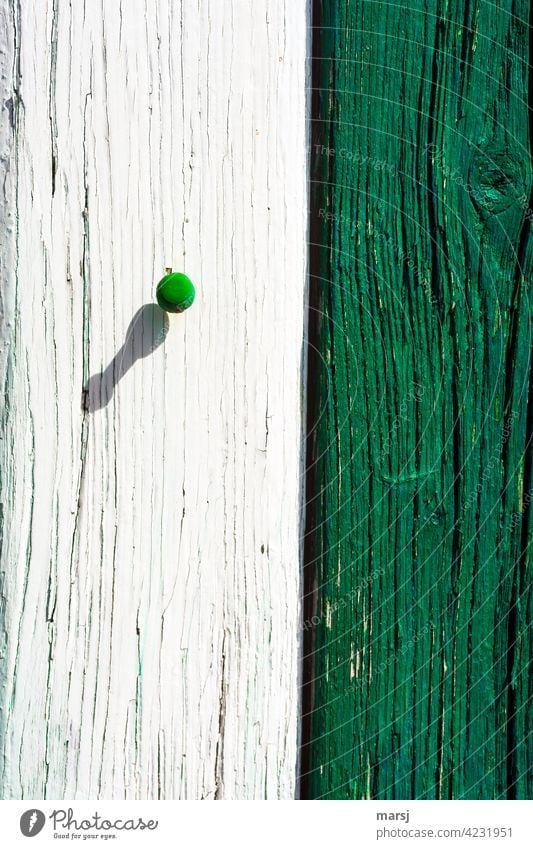 Green and white. Colour coordinated. White Old Weathered Wood Style cracked Design Solid Torn Wood grain Wooden wall pin Pin Shadow Divided Sunlight